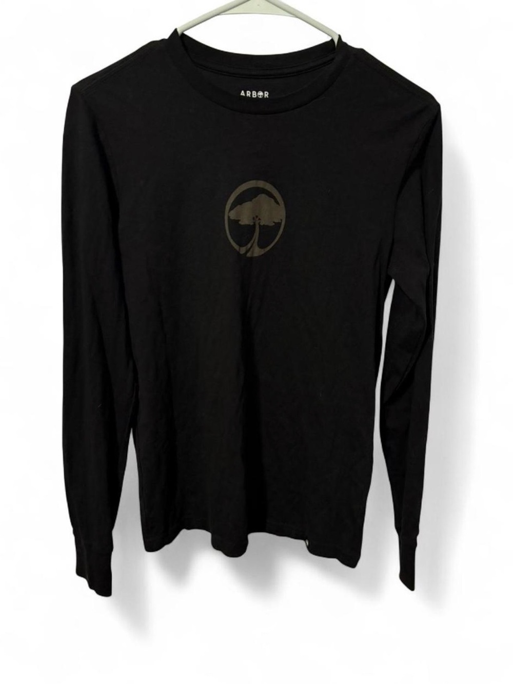 Arbor Black Long-Sleeve Crew with Subtle Chest Emblem
